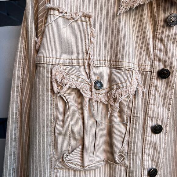 SER.O.YA Kara Beige Stripe Patchwork Oversized Shirt Size XS - Picture 5 of 9